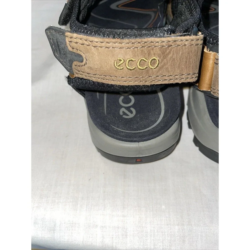 Ecco Men’s Strappy Sandals Sz 44 U.S. 11 M Brown Leather Hook & Loop Athleisure